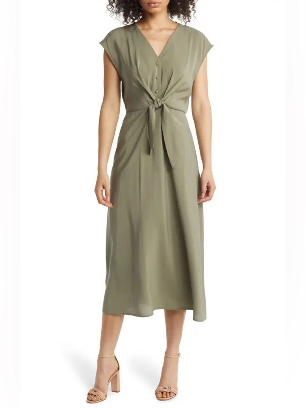 Julia Jordan Sleeveless Tie Waist Midi Dress - Moss Color